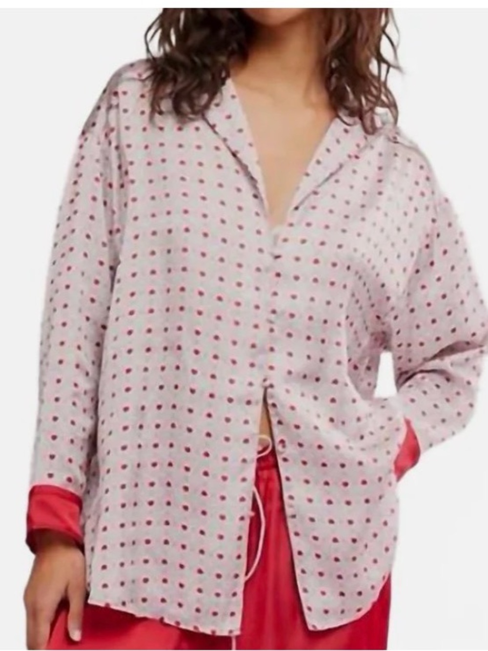 Intimately Free People Satin Heart Print Pajama Top L